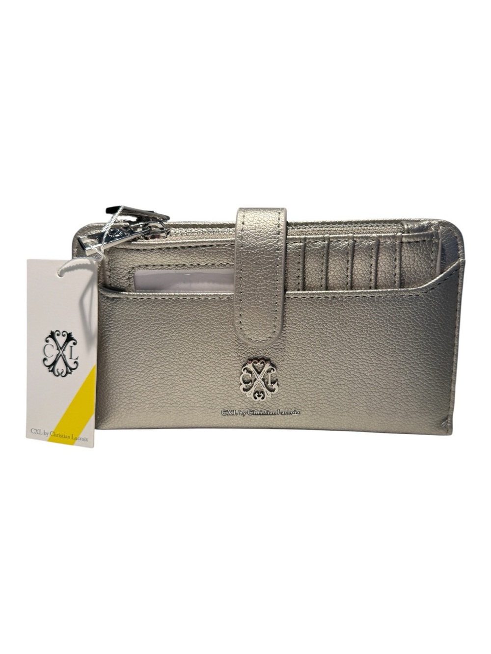Christian Lacroix Bryce Pebble ID Fold Zipper Wallet – Pewter | NWT